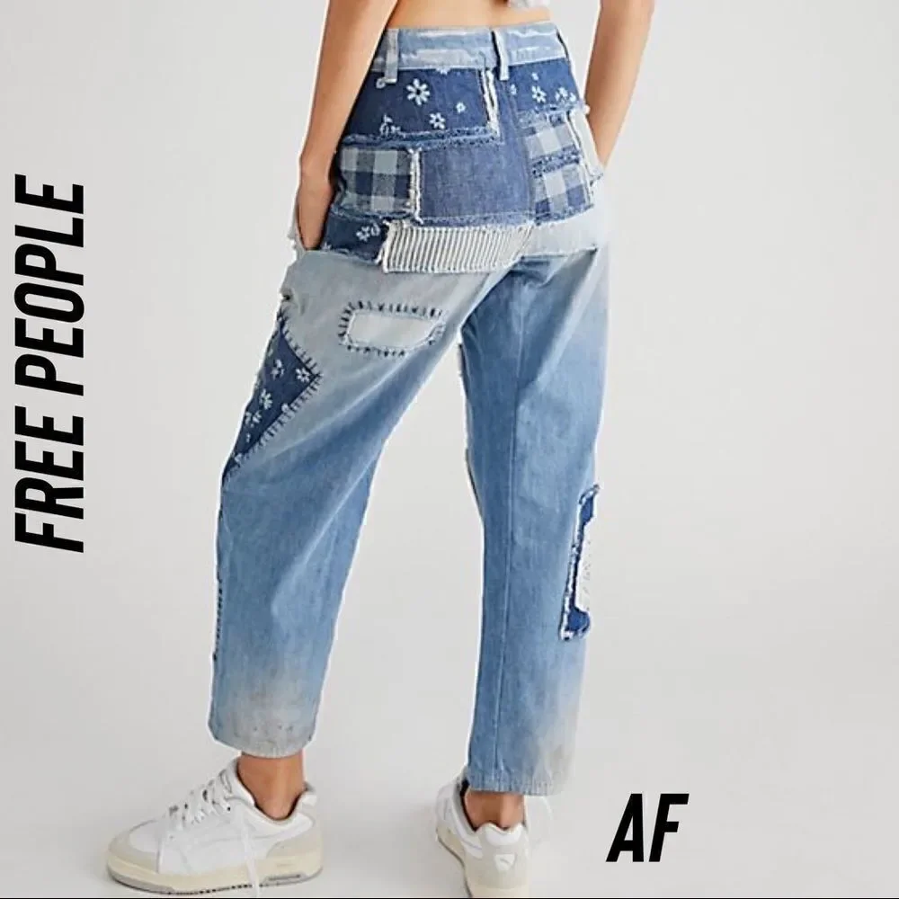 FREE PEOPLE AZALEA BLUE DAISY PATCHWORK JEANS NEW